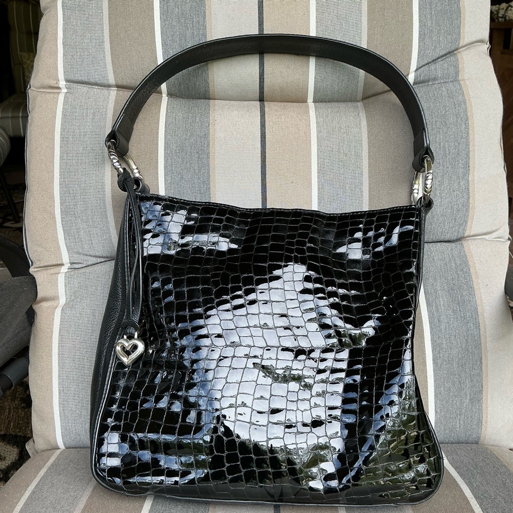 Brighton Black Patent Leather Croc Cher Shoulder Bag